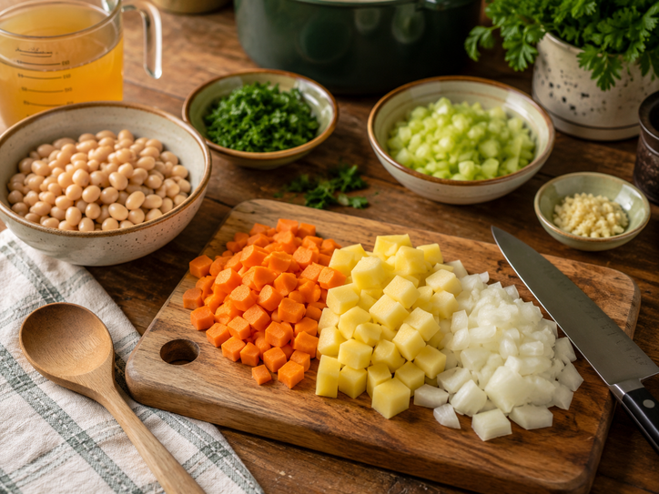 Basic vegetables prepared for homemade soup